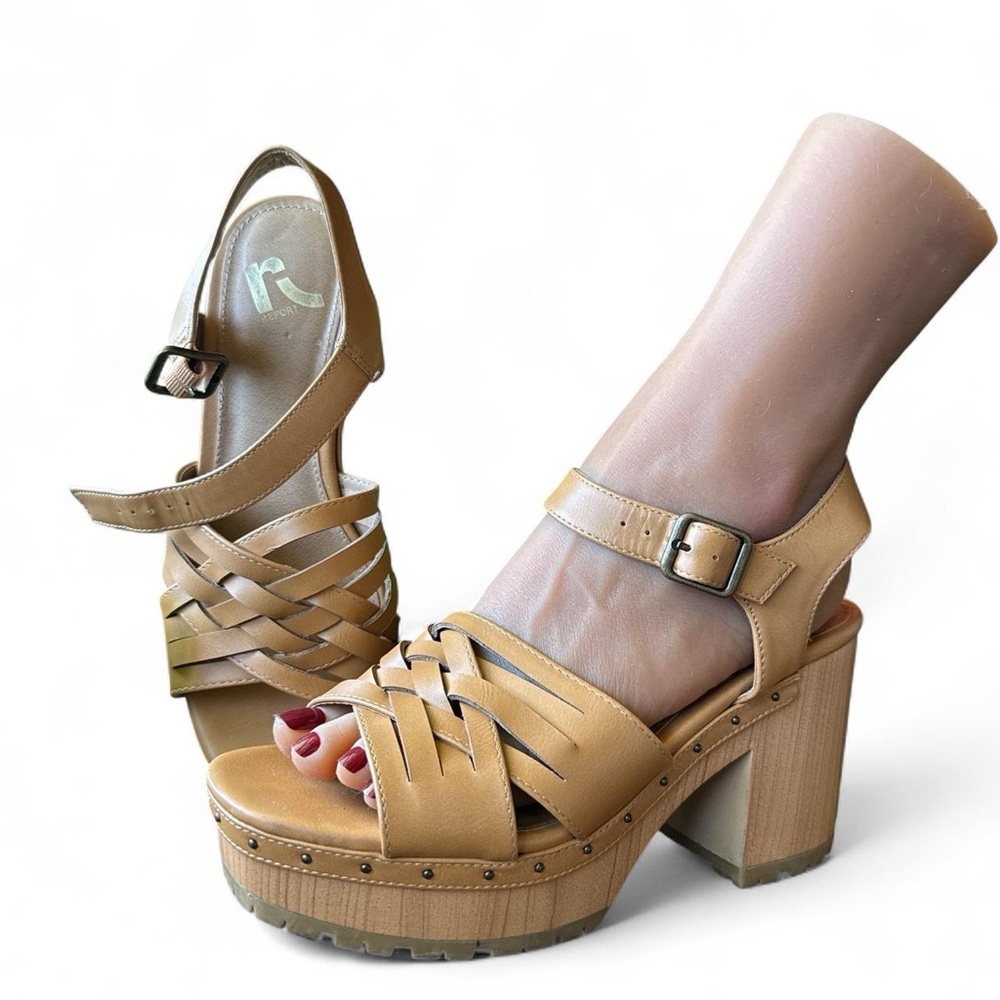 Report Tan Strappy Platform Heels
